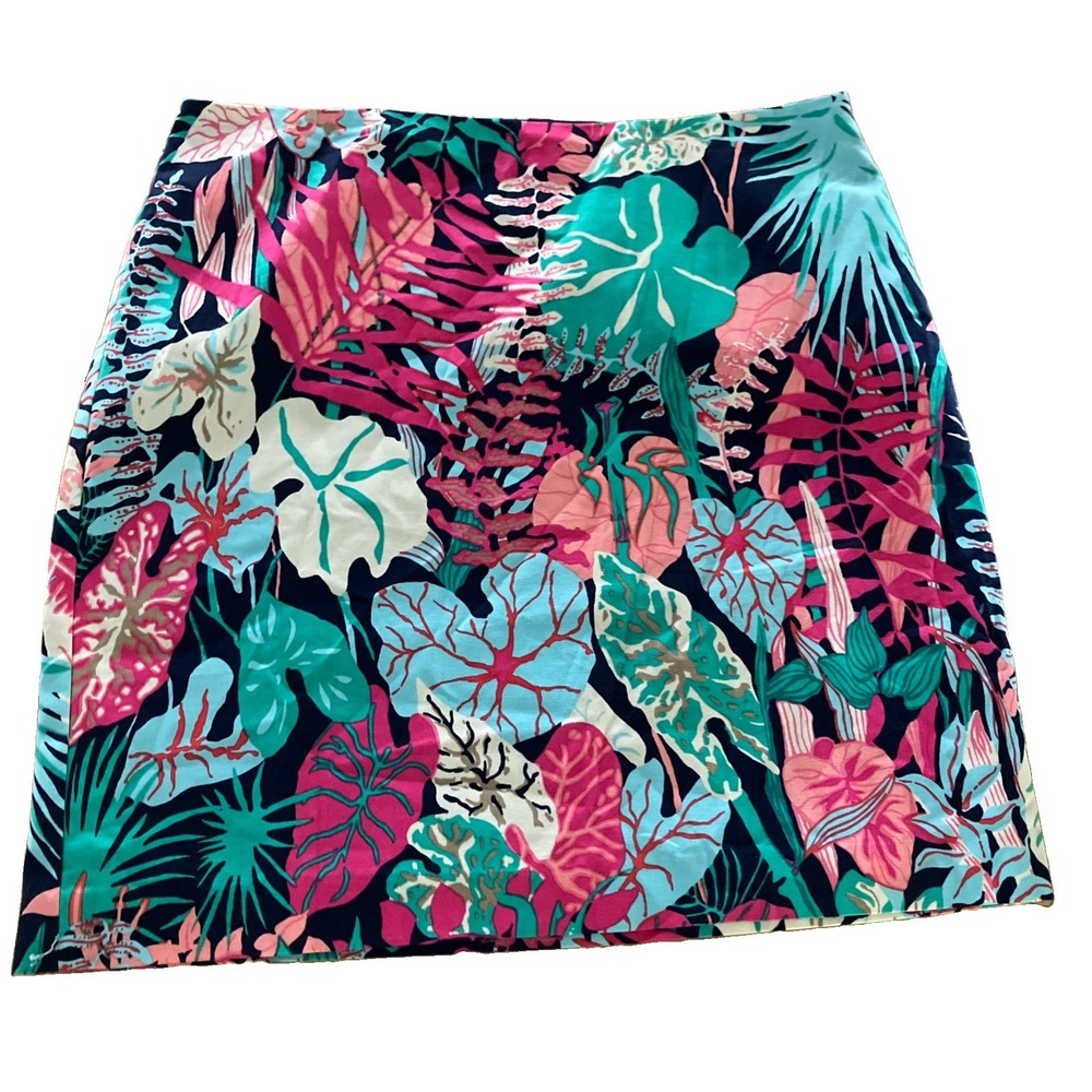 New Talbots Cotton Canvas A-Line Skirt Tropical Palm Print Beach Coastal Sz 12